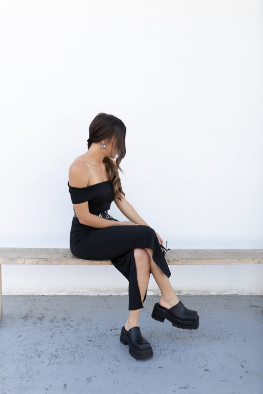 Chryseis Dress Μαυρο pencil φορεμα - fitmeup.gr Στενή εφαρμογή- πλαϊνό κόψιμο